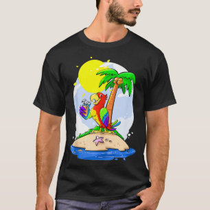 Camiseta Coquetel Bebendo De Papagaio Sob Palm Tree