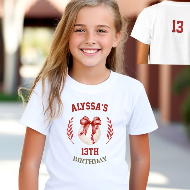 Camiseta Coquette Baseball Red Arco Birthday (Coquette Baseball Red Bow Birthday Girl Name T-Shirt)