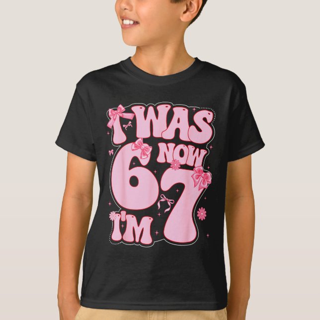 Camiseta Coquette Bow 7th Birthday Girl I Was 6 Now I'm 7 Y (Frente)