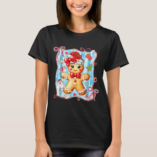 Camiseta Coquette Bow Gingerbread Merry Christmas Xmas Paja (Frente)