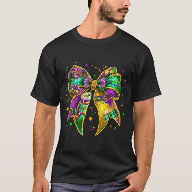 Camiseta Coquette Bow Mardi Gras New Orleans Fleur De Lis F (Frente)