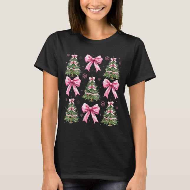 Camiseta Coquette Bow Nk Christmas Tree Xmas Pajamas Women  (Frente)