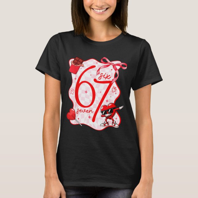 Camiseta Coquette Bow Six Seven 67 Meme Dabbing Heart Valen (Frente)
