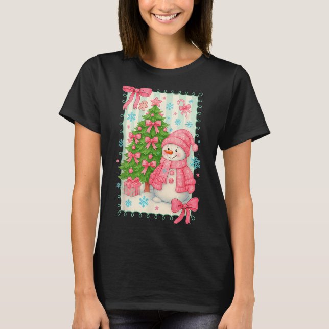 Camiseta Coquette Bow Snowman Nk Christmas Tree Funny Xmas  (Frente)