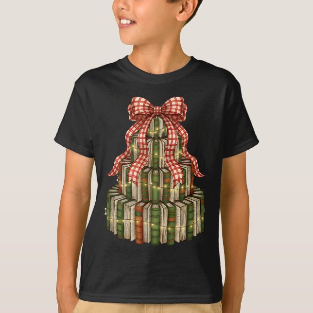 Camiseta Coquette Christmas Book Tree All Booked For Christ (Frente)