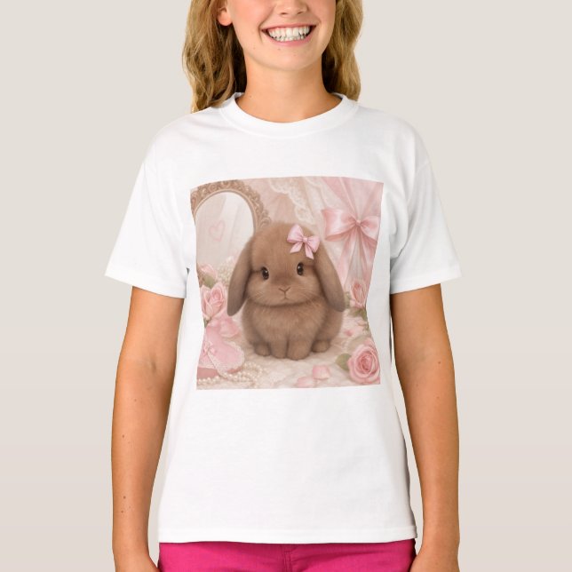 camiseta coquette coelho laço rosa  (Frente)