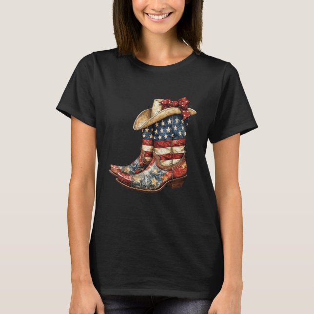 Camiseta Coquette Cowgirl 4th Of July Boots Western Cowgirl (Frente)