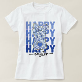 Camiseta Coquette de Coelho da Páscoa Azul Floral