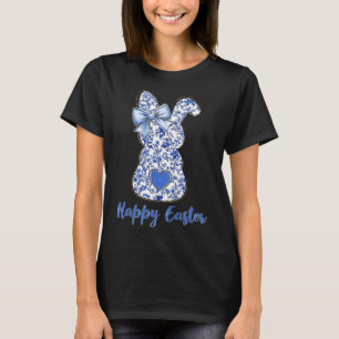 Camiseta Coquette Feliz Páscoa Azul Floral Chinoiserie Coel
