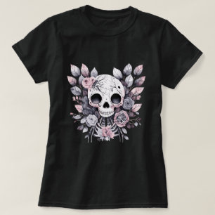 Camiseta Coquette Gótica Pastel Crânio Floral