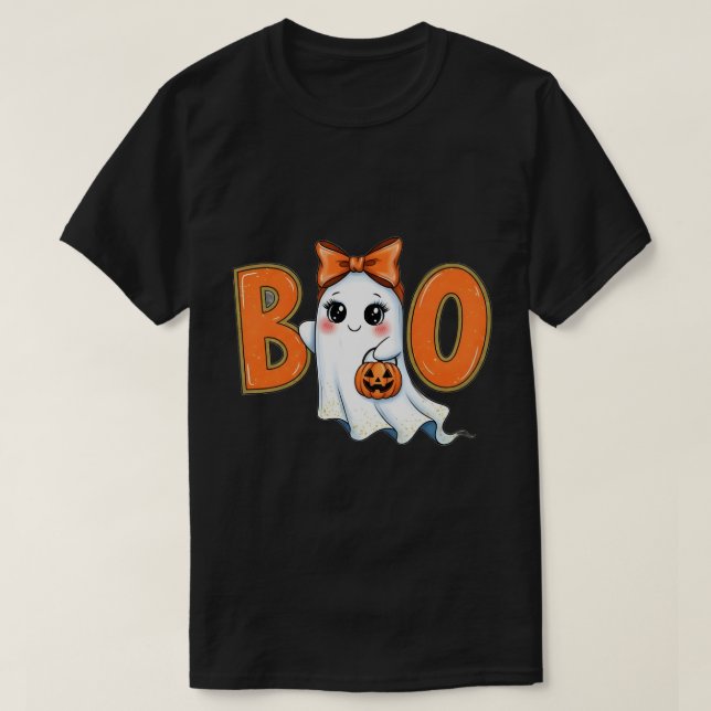 Camiseta Coquette Halloween Girly Boo Ghost Aestética 2025 (Frente do Design)