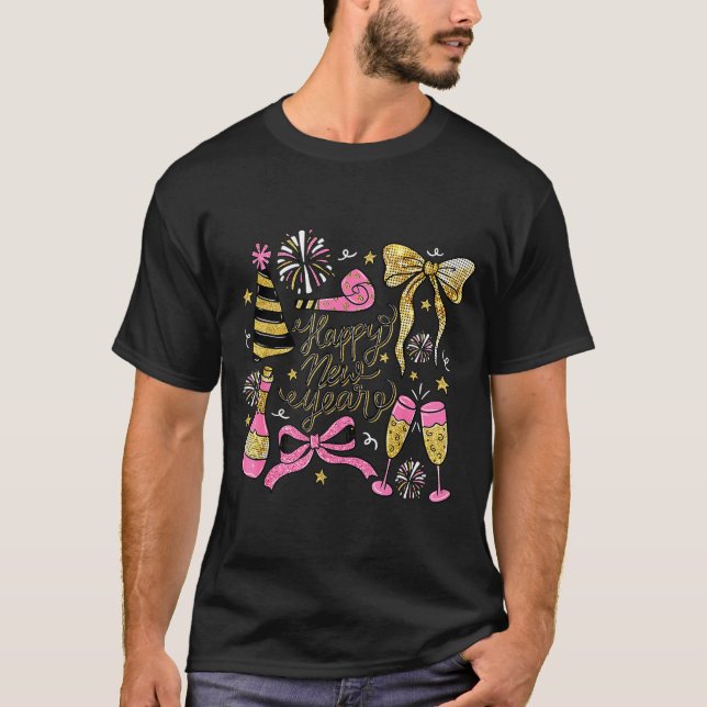 Camiseta Coquette Happy New Year 2026 Champagne New Year's  (Frente)