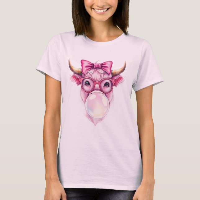 Camiseta Coquette Highland Cow Bubblegum Tshirt Design (Frente)