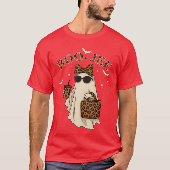 Camiseta Coquette Leopard Ghost Coffee Boo JEE Halloween Bo (Frente)
