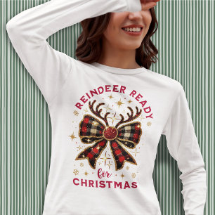 Camiseta Coquette Natal Xadrez Rena Pronto Laço