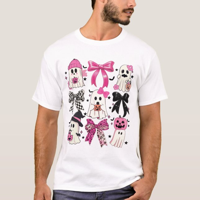 Camiseta Coquette Pumpkin Ghost Funny Cute Ghost Halloween (Frente)
