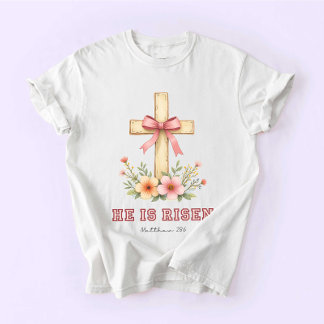 Camiseta Coquette Religious, Jesus Easter, He is Risen