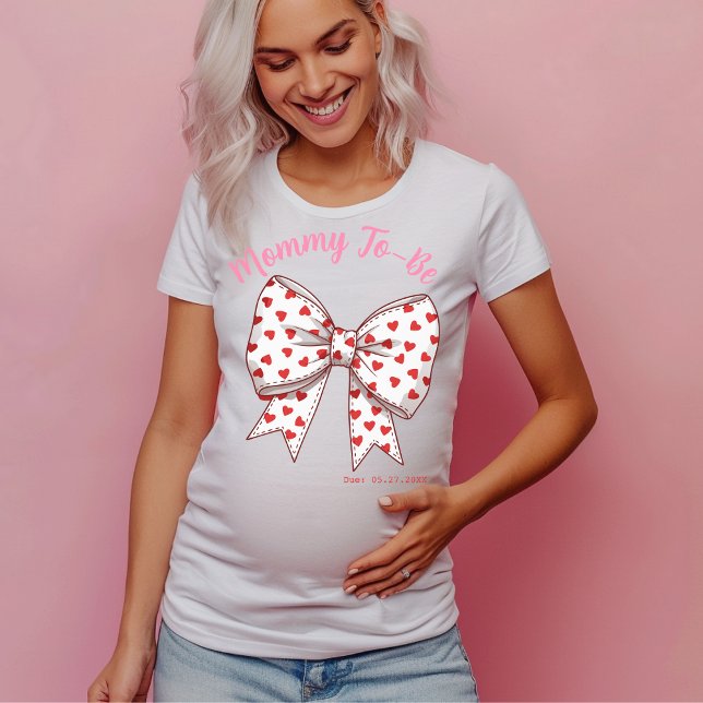 Camiseta Coquette Sweetheart Arco Mamãe a ser, Gravidez (Coquette Sweetheart Bow Mommy to-be T-Shirt)