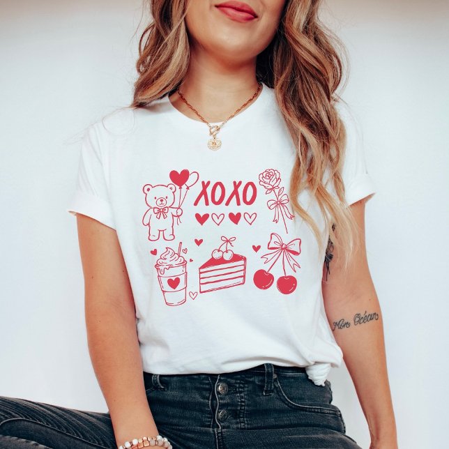 Camiseta Coquette Valentine XOXO Teddy Bear & Cherries (Criador carregado)