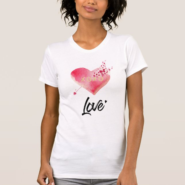 Camiseta *~* Cor Branca de Coração e Seta Rosa (Frente)