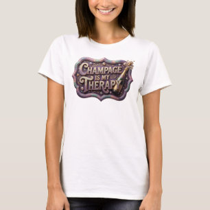 Camiseta Cor Colorido CHAMPANHE É MINHA TERAPIA 3D Arte de