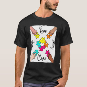 Camiseta Cor Colorido de Peças de Puzzle de Aceitação e Con