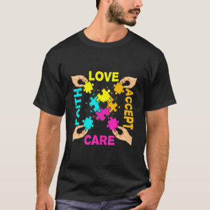 Camiseta Cor Colorido de Peças de Puzzle de Aceitação e Con