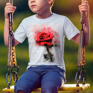 Camiseta Cor da água da flor da rosa vermelha - wb