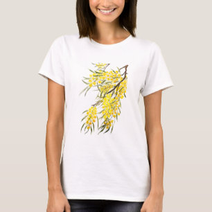 Camiseta Cor da água do ouro de flor de wattaba