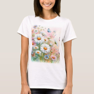Camiseta Cor da água floral em cores pastosas moles