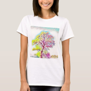 Camiseta Cor da água moderna das árvores neves coloridas