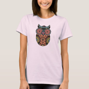 Camiseta Cor da coruja do crânio do açúcar