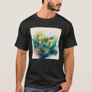 Camiseta Cor da Ilustração da Pintor de Tartaruga do Mar Ci