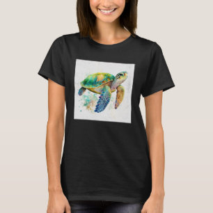 Camiseta Cor da Ilustração da Pintor de Tartaruga do Mar Ci