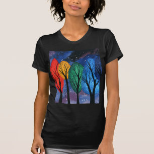 Camiseta Cor da noite - do arco-íris céu estrelado das