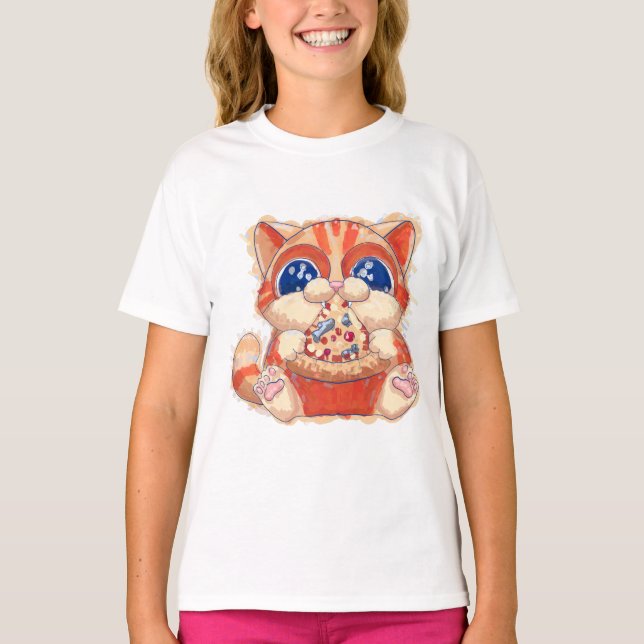 Camiseta Cor da pizza de comida de gato (Frente)