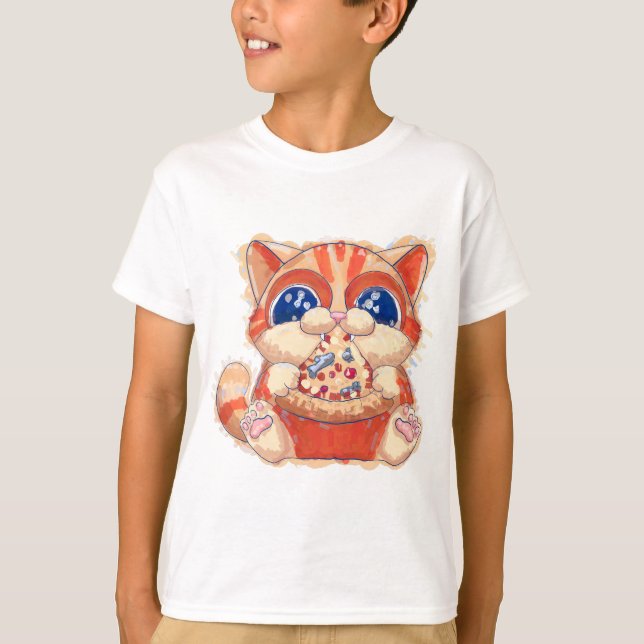 Camiseta Cor da pizza de comida de gato (Frente)