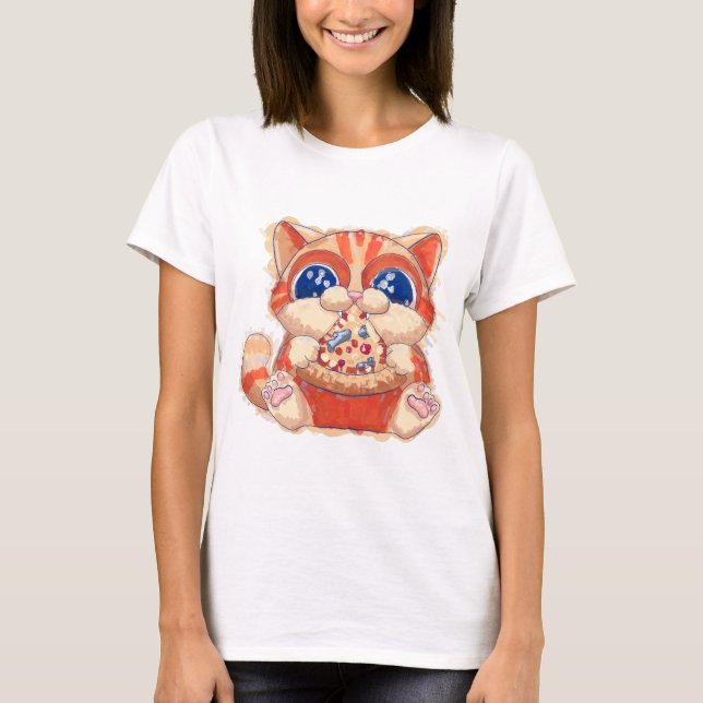 Camiseta Cor da pizza de comida de gato (Frente)