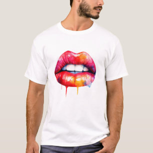 Camiseta cor d'água lábios pintadas vermelha