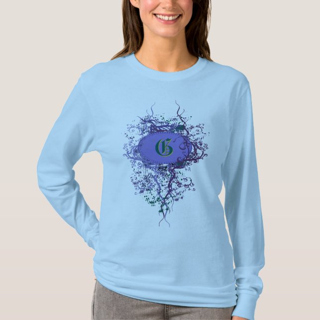 Camiseta Cor damasco de safra com Monograma - Letra G (Frente)