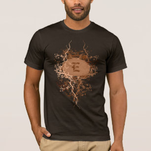 Camiseta Cor damasco de vinheta com Monograma - Letra E