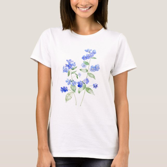 Camiseta cor-de-água das flores de Brunnera azul delicada (Frente)
