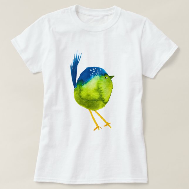 Camiseta Cor de água de aves verde-branca (Frente do Design)