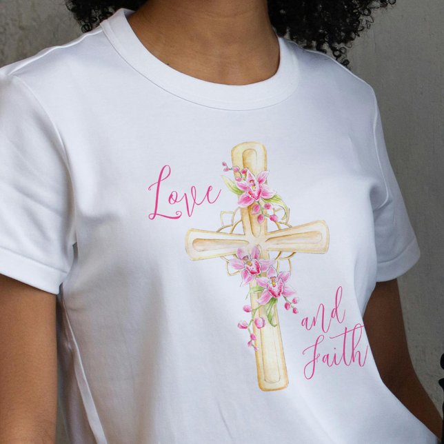Camiseta Cor de água floral de amor e fé (Criador carregado)