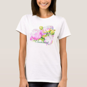 Camiseta Cor de água floral de pénia branca-rosa-Elegante