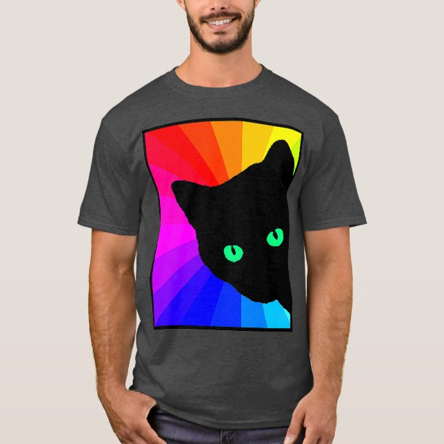Camiseta Cor de Gato Preto Prisa Olhos Verdes do Gato (Frente)