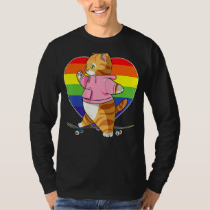 Camiseta Cor de laranja branca Tabby Cat Skateboarder Arco-