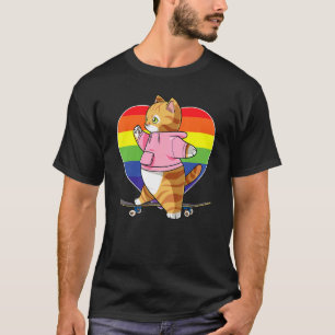 Camiseta Cor de laranja branca Tabby Cat Skateboarder Arco-
