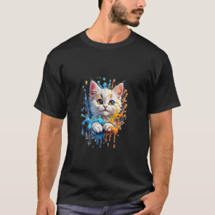 Camiseta Cor de Pintura de Gato de Cinto-d-Água Realista
