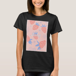 Camiseta Cor-de-rosa branca julho Morango Fresco Fruta Berr